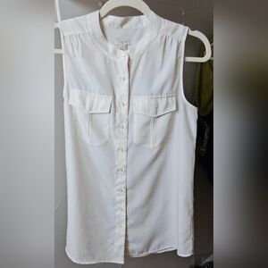 J. Crew Sleeveless IvoryNo Collar Button-Up Blouse Size 4